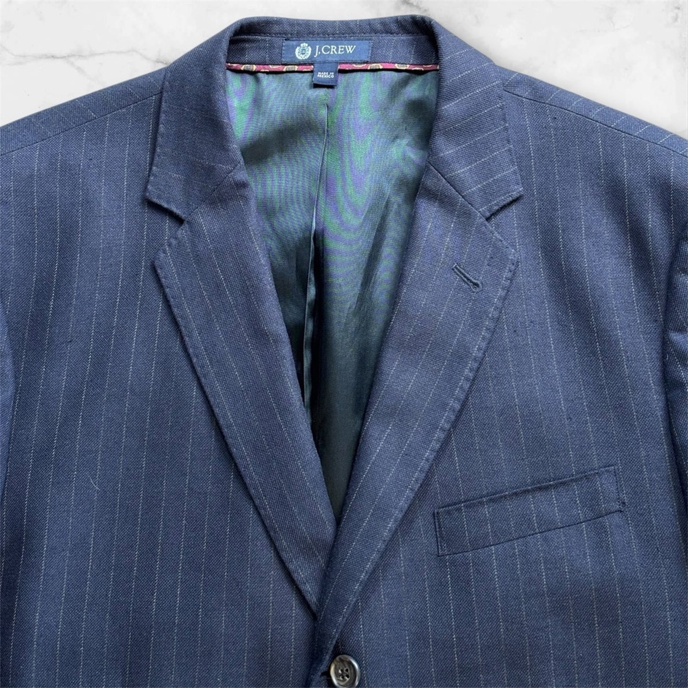 J.Crew Mens 44R Navy Pinstripe Blazer Sport Coat Suit Jacket Lined 3 button